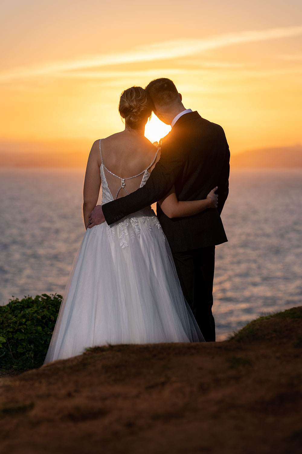 Bride and Groom at Sunset in Torquay, Devon.