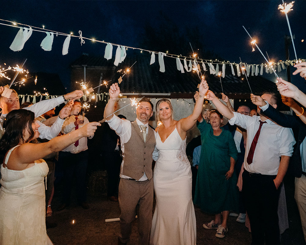 Wedding sparklers at night, exeter.