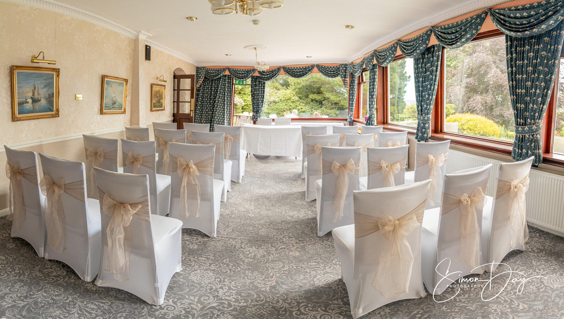 The wedding reception room at the Gipsy Hill Hotel, Exeter, Devon.
