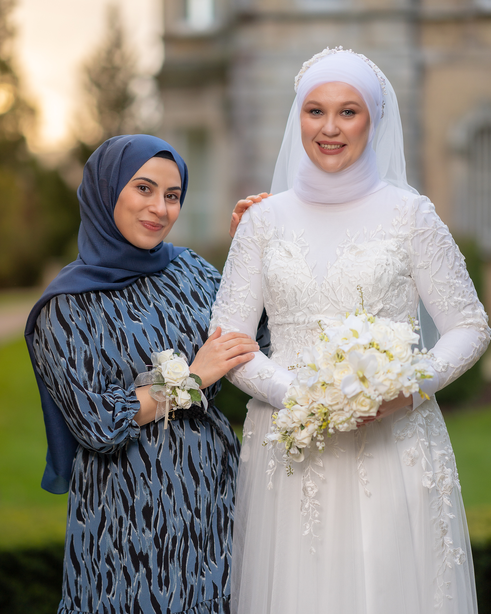 Bride and Witness, Wedding photograph at Exeter University. 