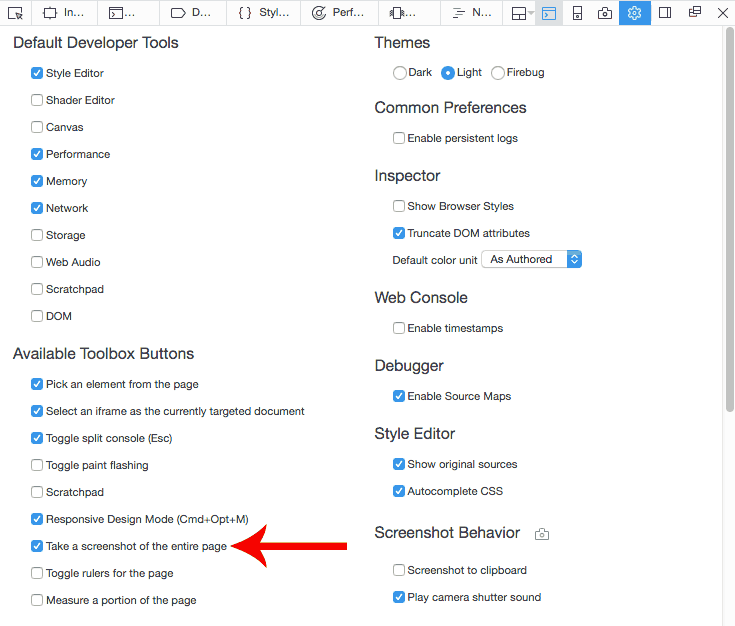Firefox screenshot options.